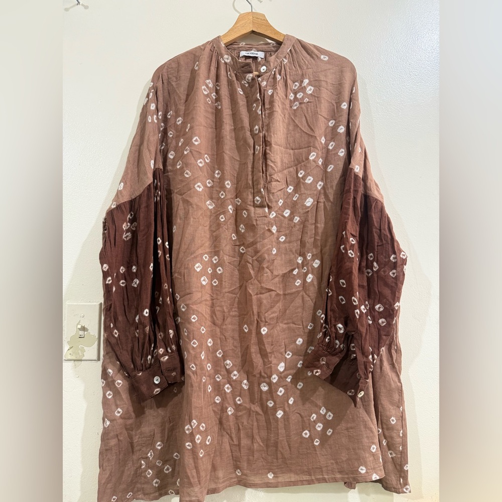 V.DE.VINSTER Boho Long-Sleeve Tunic Dress in Brown with Contrast Sleeves